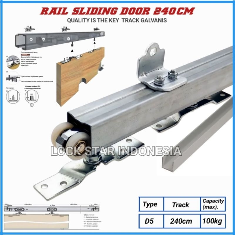 Rel Sliding Pintu Geser D5 240cm Rel Pintu Gantung 1Set Complete Rel Pintu Maraton