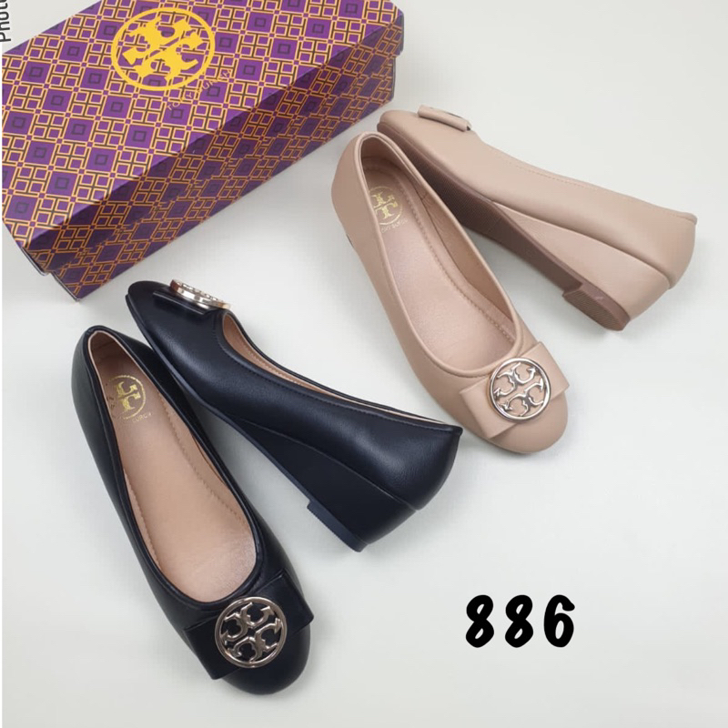 TERMURAH Sepatu TORY BURCH YC-886 Wedge 5cm / Wedges kerja kantor wanita / Fashion shoes leather / S