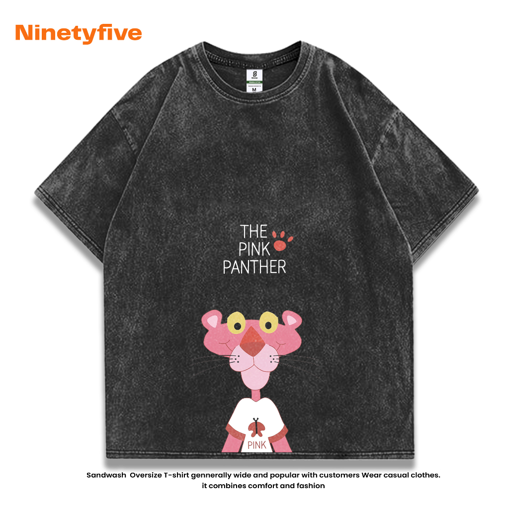 Kaos Pink Panther Cute Oversize Black Washing