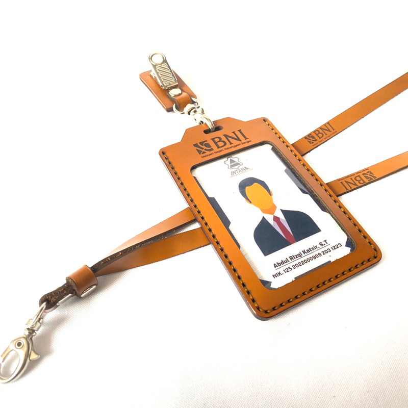 

Nametag Card Lanyard Holder Kulit Sapi Premium Free Custom Logo Nama dan Foto