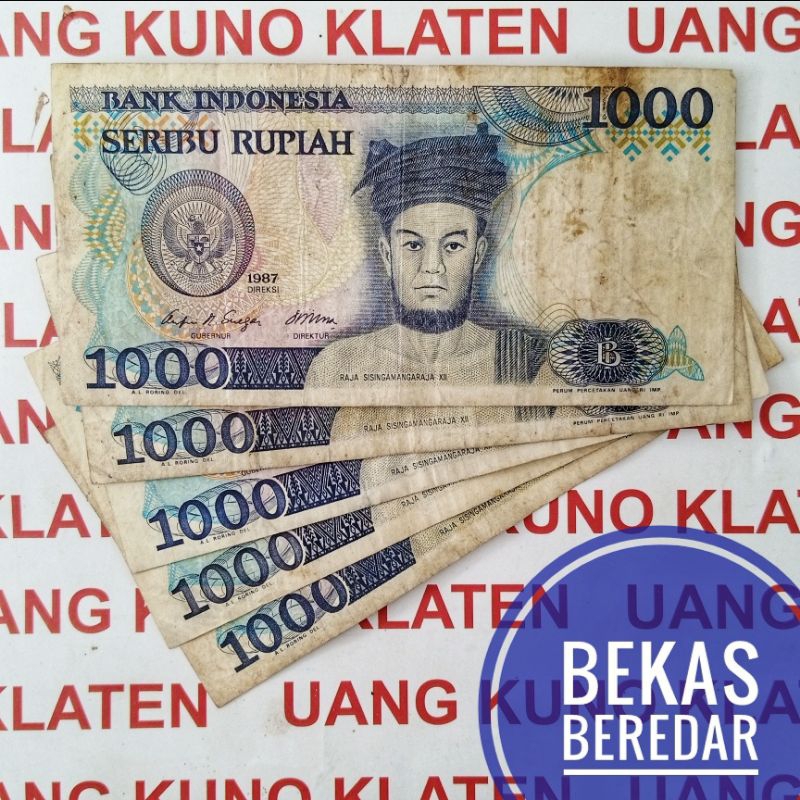 asli Bekas 1000 Rupiah Tahun 1987 Sisingamangaraja Rp 1.000 uang kuno kertas duit lama Indonesia Original