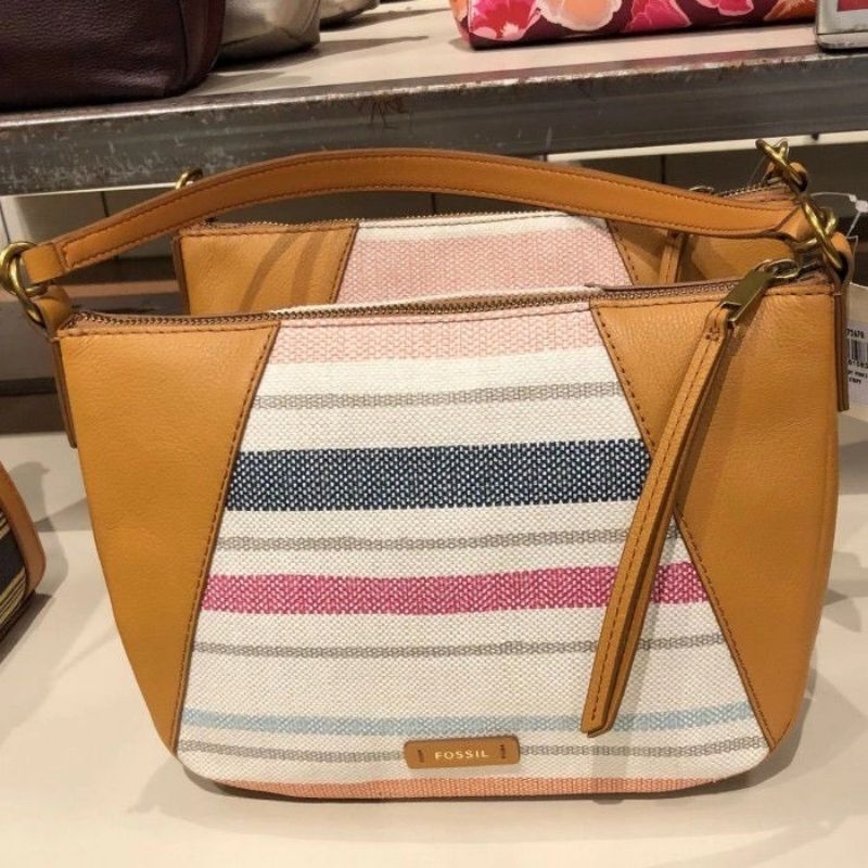 fossil skylar crossbody pink stripe