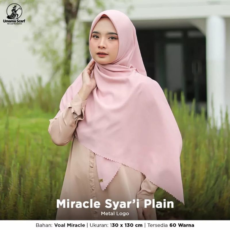 Segi Empat Polos Umama Scarf / ukuran jumbo 130cm / Voal miracle plain metal logo