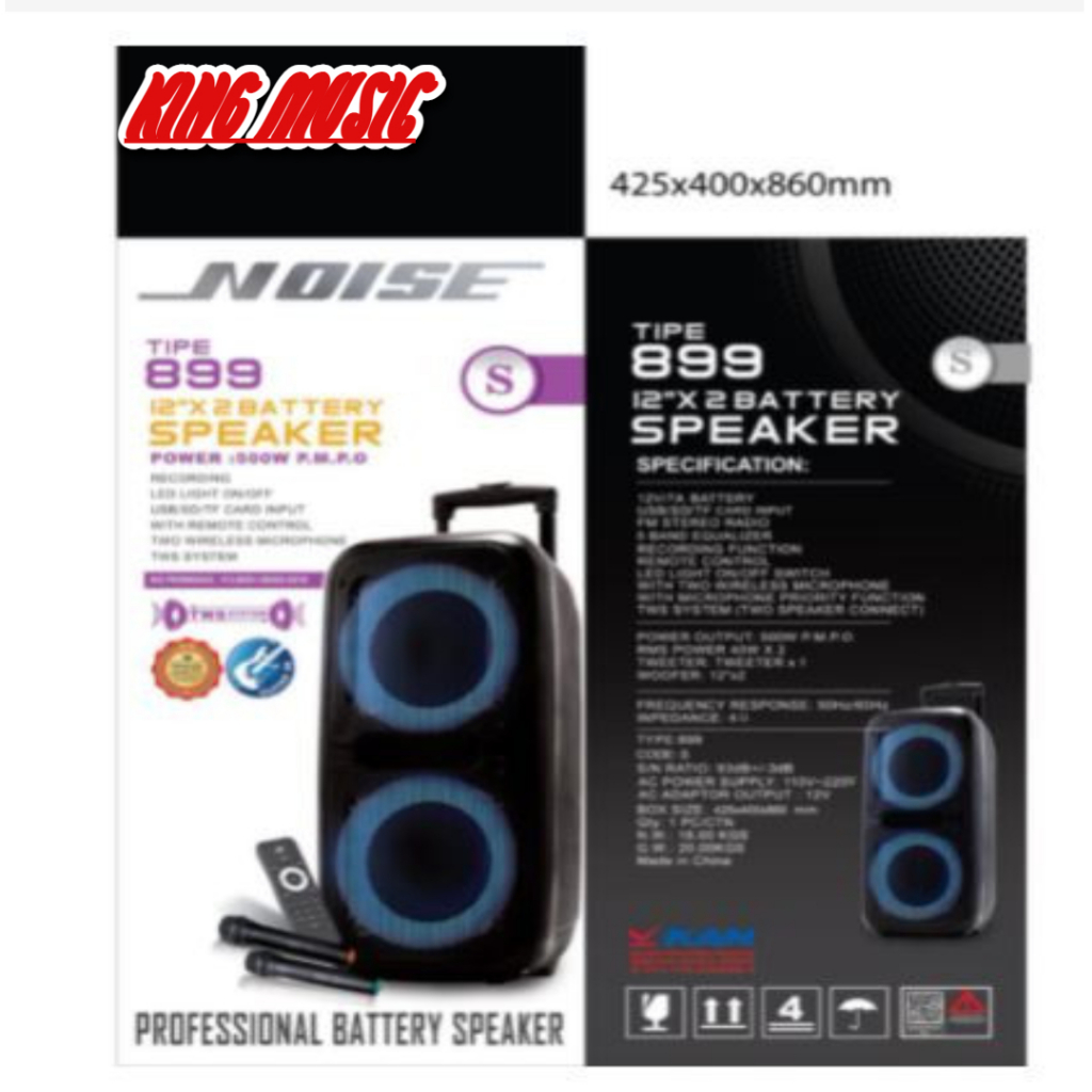Speaker Portable Wireless Noise 899 S Original 2 X 12 inch Bluetooth