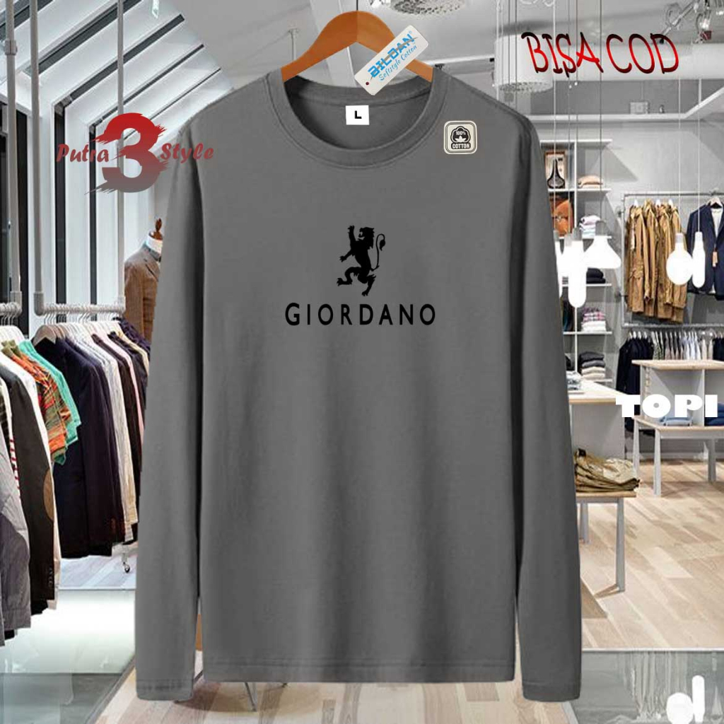 STYLE FASHION DISTRO KAOS LENGAN PANJANG GIORDANO PREMIUM TEXT HITAM KAOS UNISEX LENGAN PANJANG TERK