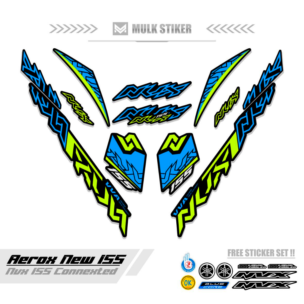 STRIPING AEROX 155 NEW CONNECTED MOTIF 22 / COMBO COLOR / DASAR HITAM / STIKER AEROX 155 CONNECTED /