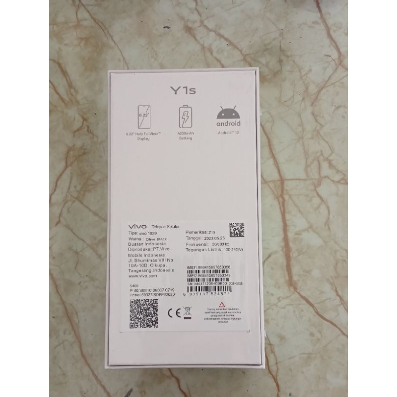 Vivo Y1s new pack segel ram 2/32gb garansi resmi vivo 12 bulan
