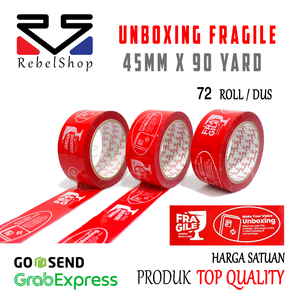 

Lakban Unboxing Fragile Merah 45mm x 90 yard Plakban 2 inch 90yard
