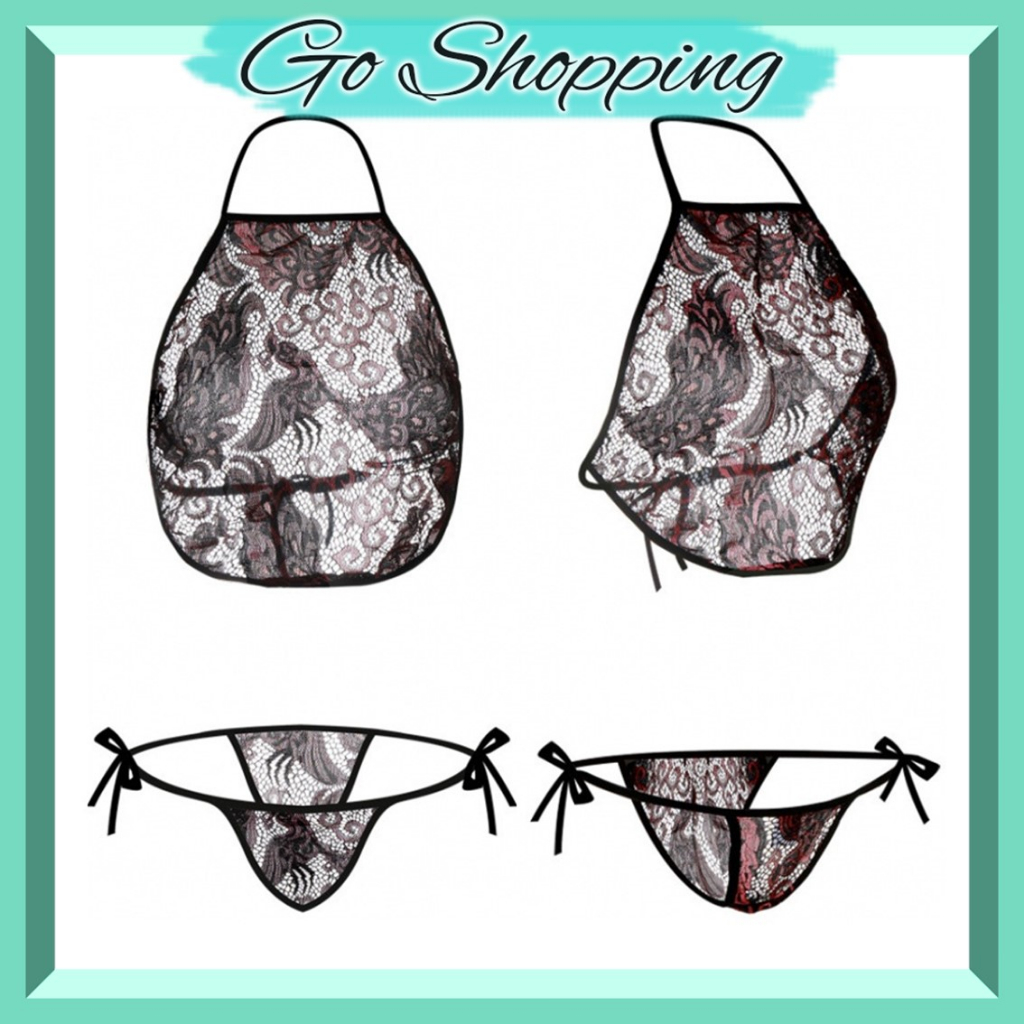 GOBt1317 Set Lingerie lingeri Baju Tidur Wanita Sexy Apron Motif Batik Celemek Nightdress