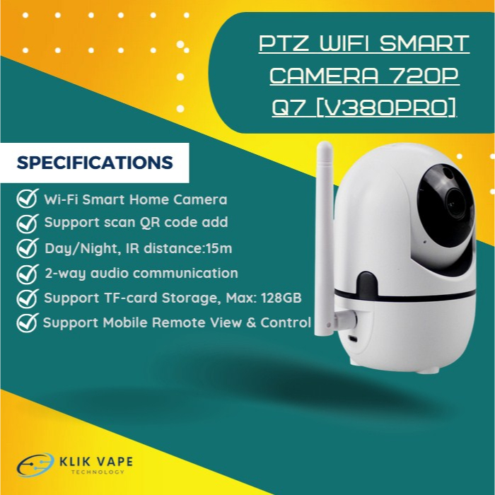 TERMURAH  PTZ Wifi Smart Camera 720P - Q7 [V380PRO]