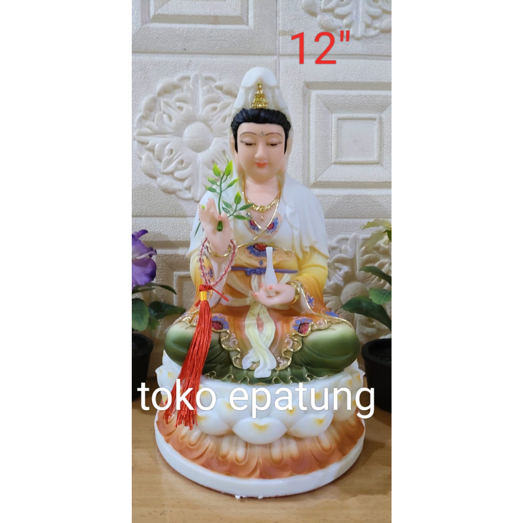 patung dewi kwan im / kwan in / guan yin - 12 inch - Mamer - Kuning Hijau