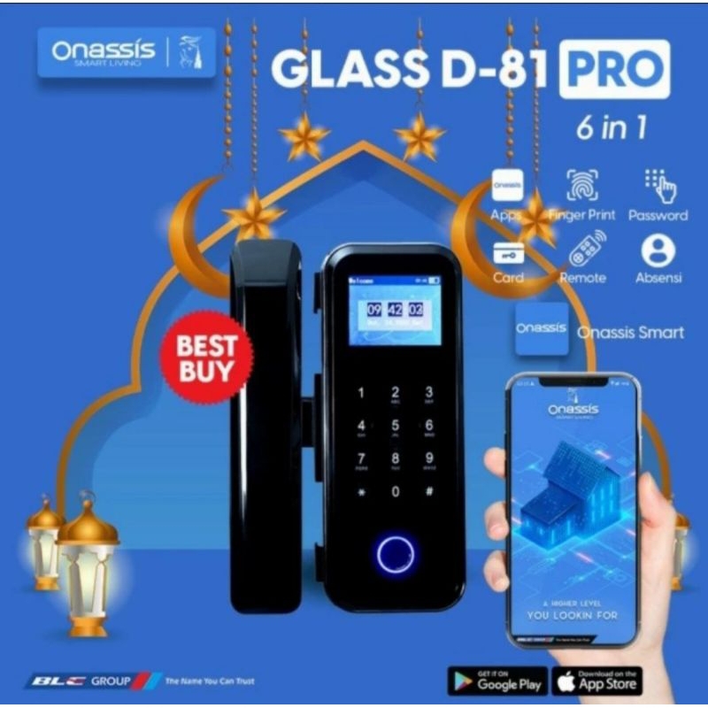 Onassis D81 Smart Glass Lock Digital Lock Rim Lock Kunci Digital Pintu Kaca