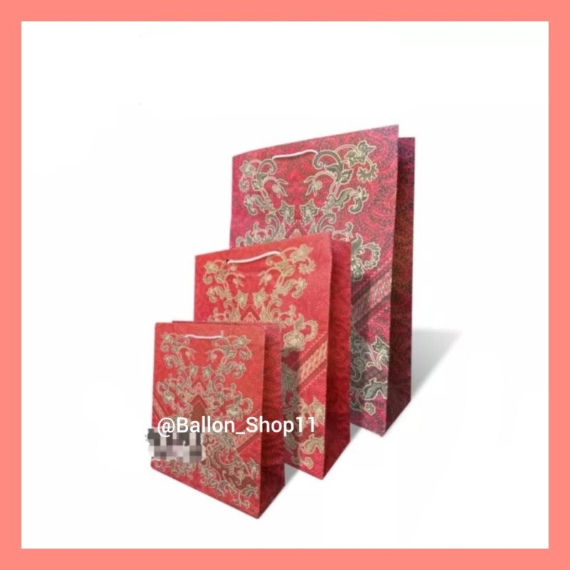 

[5Pcs] Paper Bag Batik Merah / Tas Jinjing Keras Simple Elegan