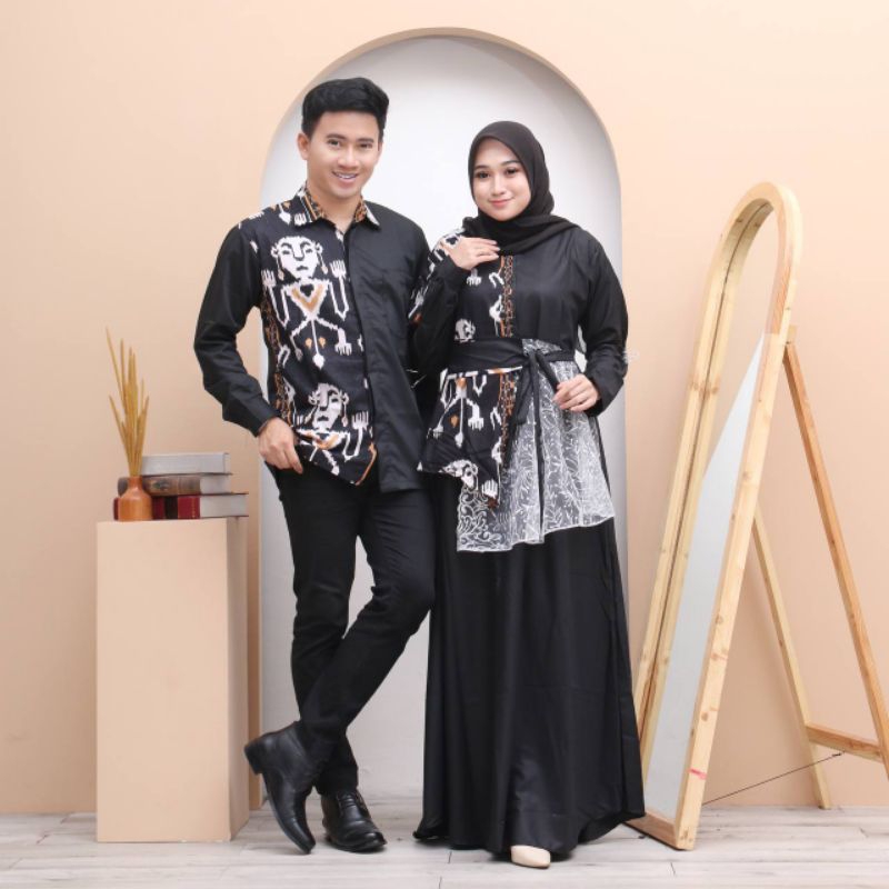 [BISA PISAH] Set Couple Gamis Batik Kombinasi Brokat_Dress Kondangan Motif Tenun Toraja
