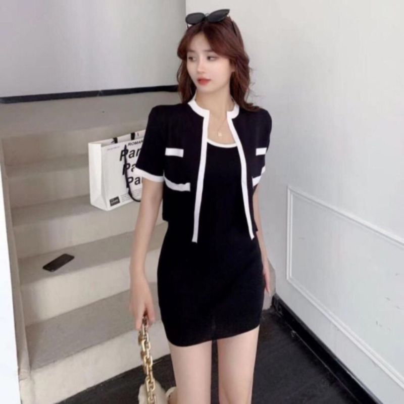 Kathie Knit Set Cardigan n Mini Dress 7080