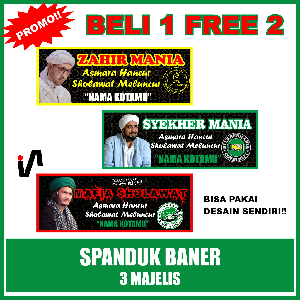 

(Promo 1 Paket Dapat 3) Spanduk Banner Zahir Mania, Mafia Sholawat, Syekher Mania