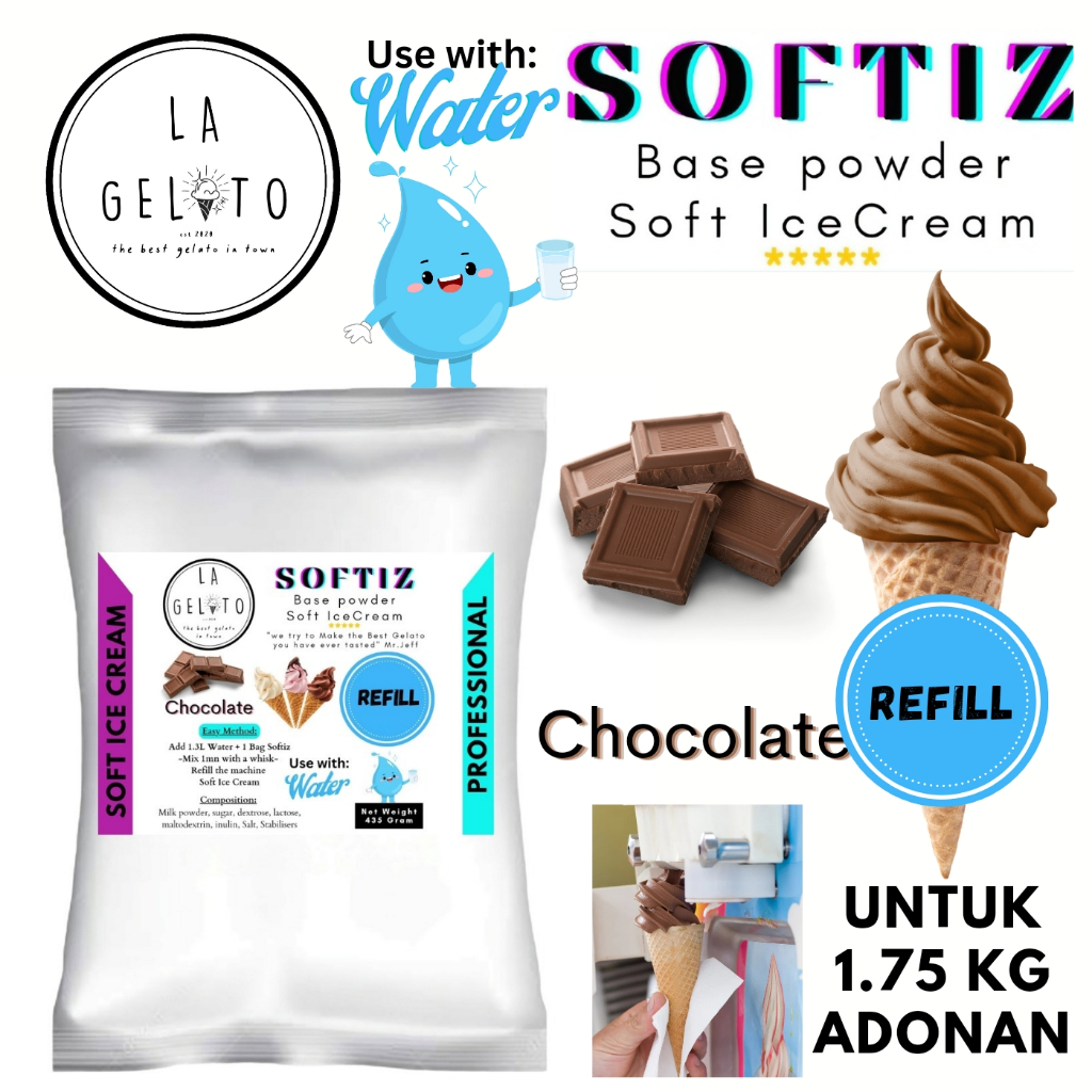 

435gr Bubuk Soft ice cream spesial untuk adonan 1.7kg - Rasa Coklat