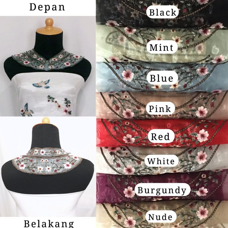 1Set Bordir Jahit Organza Kerah Leher motif (Shella Neck Set)