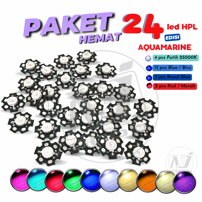 Lampu Led HPL Paket Hemat 24W Led HPL 1W Aquamarine Aquarium Air Laut Dengan PCB Alumunium
