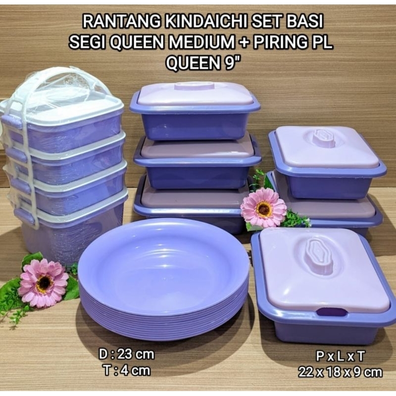 Rantang Set Basi Segi Dan Piring Queen Ungu