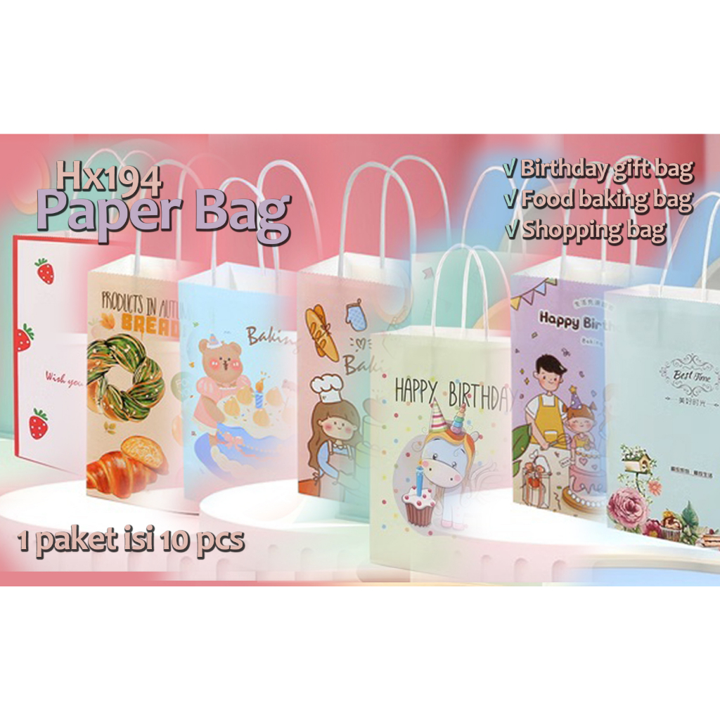 

HX194 [10 pcs] 21x27 / 26x31 Paper Bag Kantong Kertas Baking Birthday Shopping Gift Goodie Bag