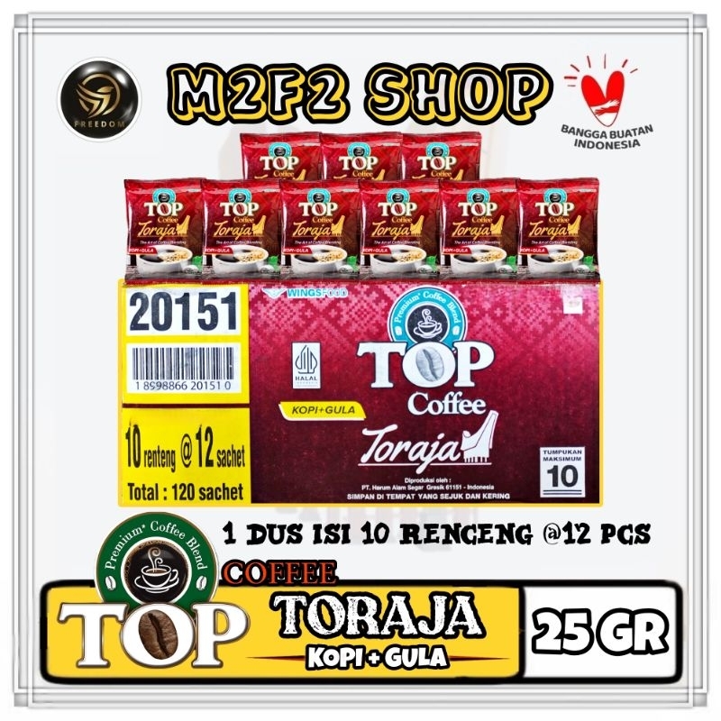 

TOP Premium Coffee Blend Toraja | Kopi Hitam + Gula Serbuk Sachet - 25 gr (Kemasan Karton)