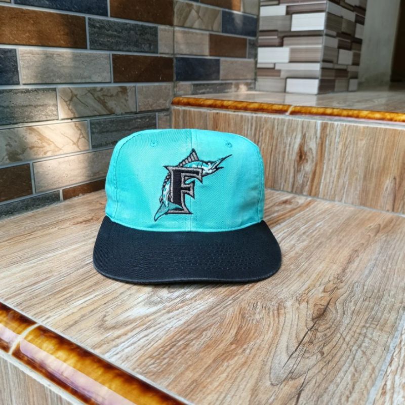 Topi Florida Marlins Vintage 90’s Florida Marlins SnapBack MLB Baseball Hat Buffalo Cap Teal