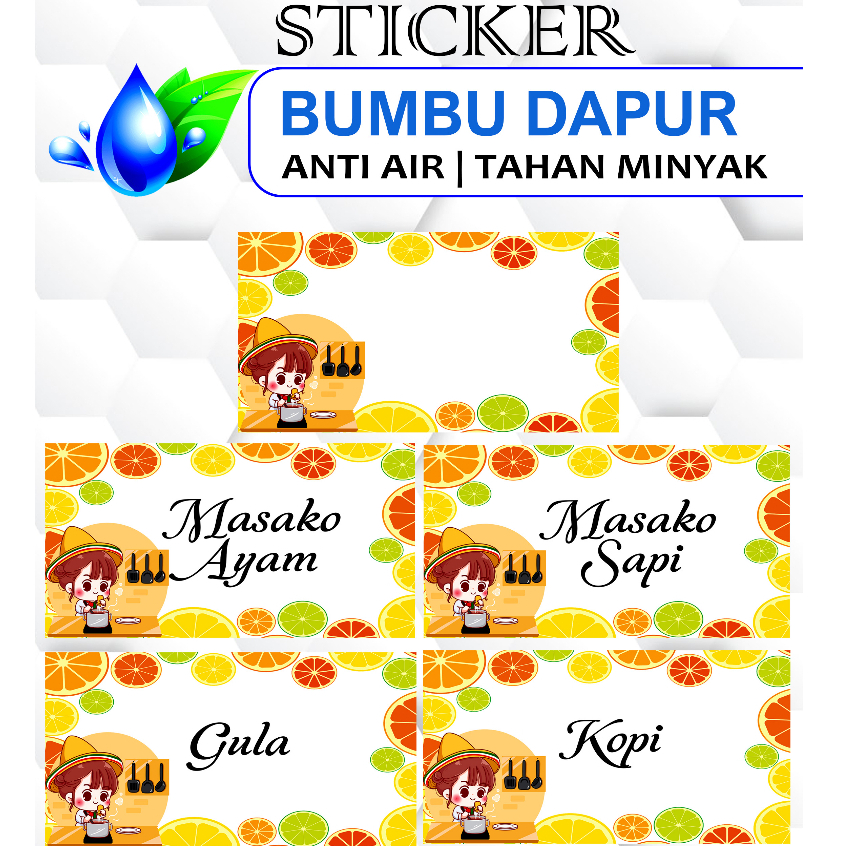 (ISI 12) Stiker label nama-nama bumbu dapur minimalis, bisa custom karakter suka-suka