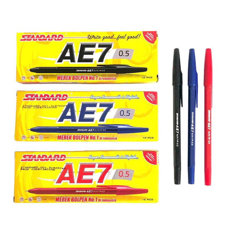 

12pcs Pulpen Standard AE7 Hitam