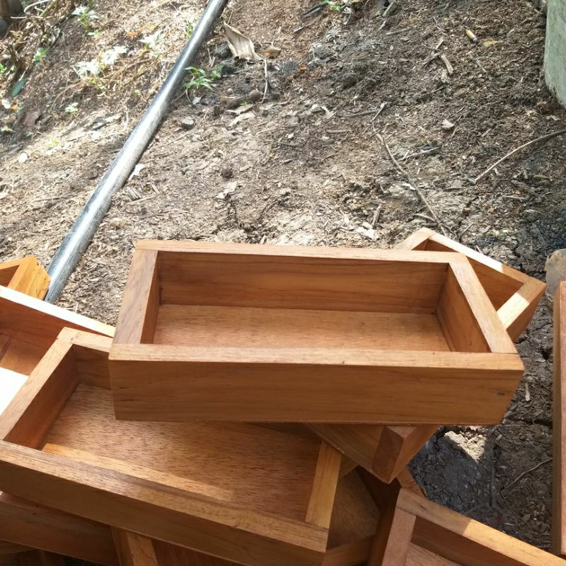 Nampan kayu jati alas triplek 9x20x5cm