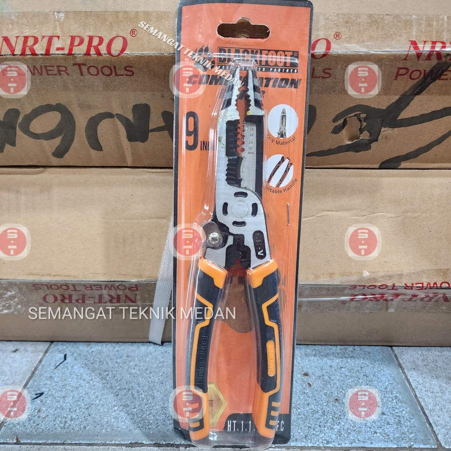 TANG MULTIFUNGSI CRIMPING TOOL KUPAS POTONG KABEL 9" INCH BLACKFOOT