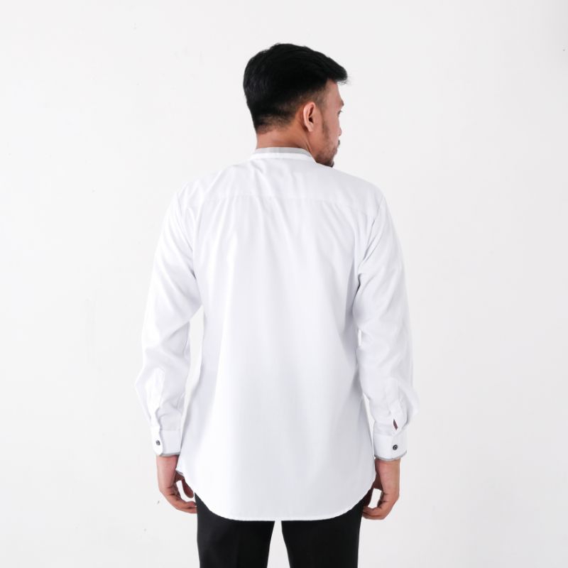 DISKON ANR Fadillah-kemko kemeja koko Atasan muslim pria baju koko Lengan Panjang Putih DISKON