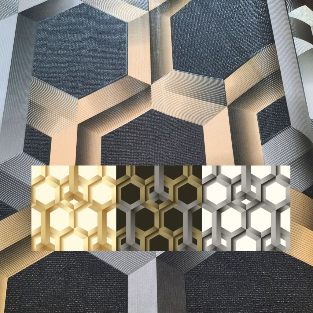 Wallpaper Dinding Premium Motif Hexagonal 3D | Wallpaper Vinyl Timbul Minimalis | Wallpaper Dinding 