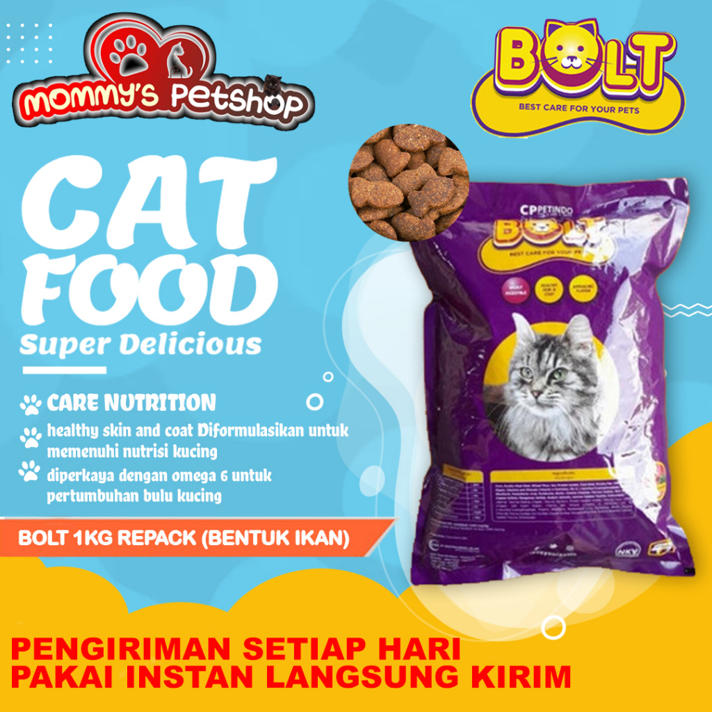 bolt makanan kucing 1kg / bolt makanan kucing 1kg ikan / 1kg makanan kucing / Makanan Kucing BOLT ik