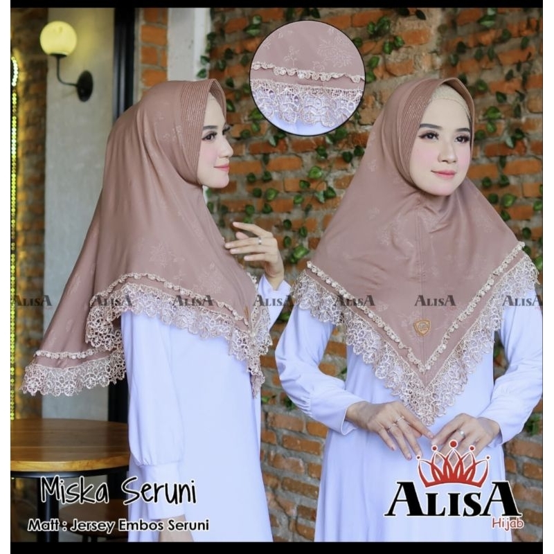 Hijab Bergo Renda Bawah/jilbab bergo jersey Embos Seruni