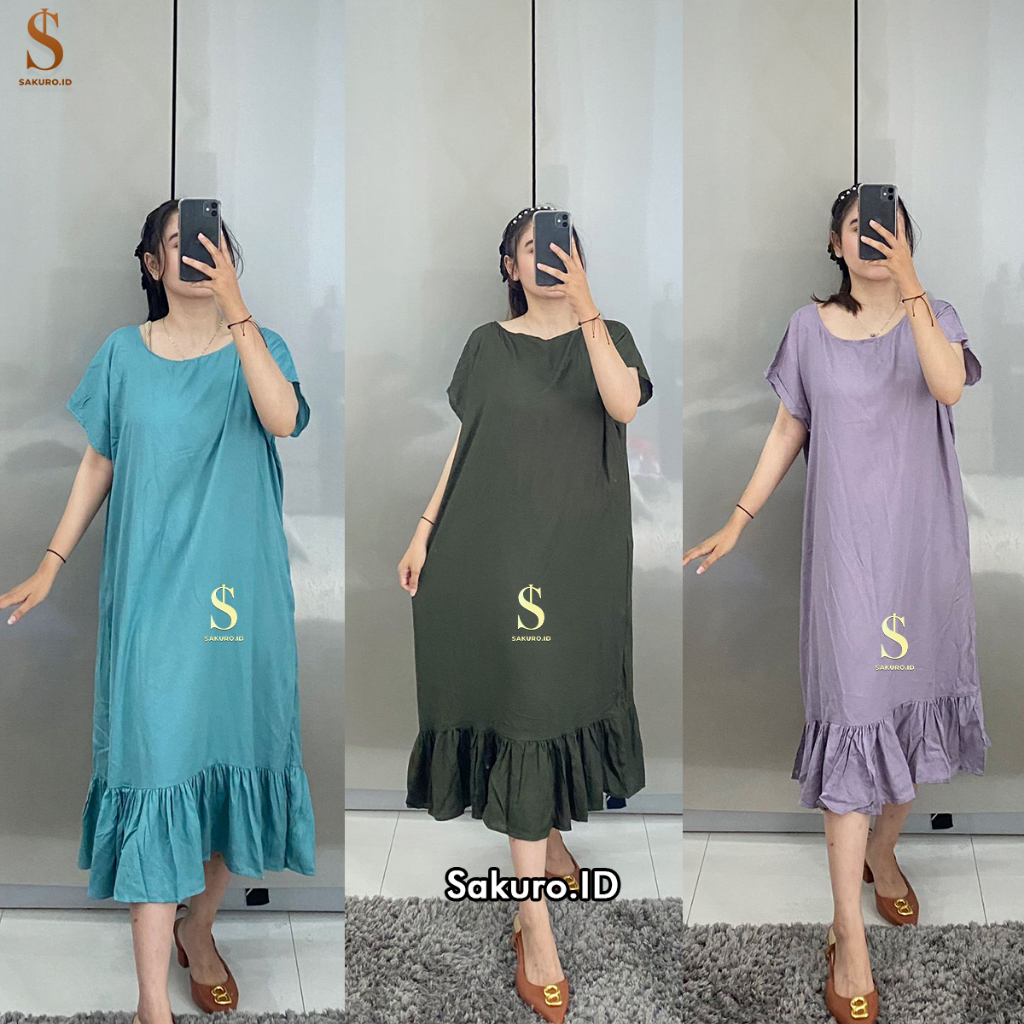 Daster Ruffle Viral Rayon Polos Kekinian Pendek Selutut Jumbo LD 120 Murah Non Busui / Daster Polos 