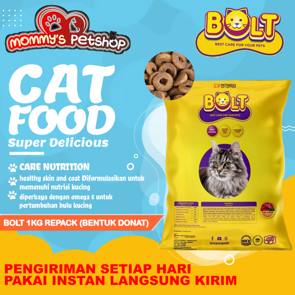 bolt makanan kucing 1kg / bolt makanan kucing 1kg donat / 1kg makanan kucing / Makanan Kucing BOLT d