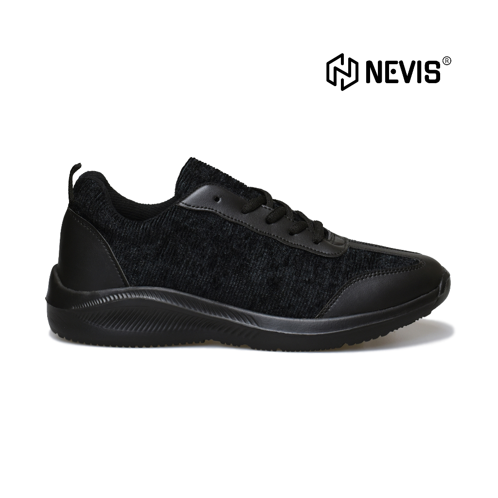 NEVIS Sepatu Sekolah Pria Wanita Atmos Sneakers Casual Sport Kasual Kerja Full Black Hitam Running S