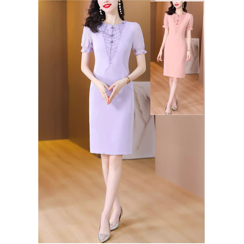 Gaun Pesta D23018 Ungu Muda Pink Lengan Pendek Party Dress