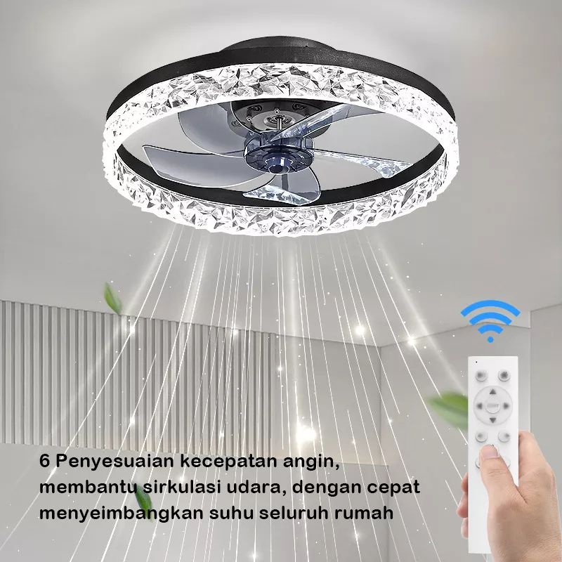 8.8 BIG SALE [bergaransi] lampu led kipas angin terbaru  warna hitam remote 3warna cahaya kipas plaf