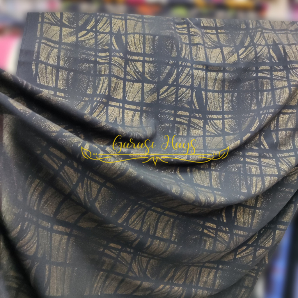 Kain Satin Twiscone Metallic Black Hitam Gold Shimmer Lebar 150 cm