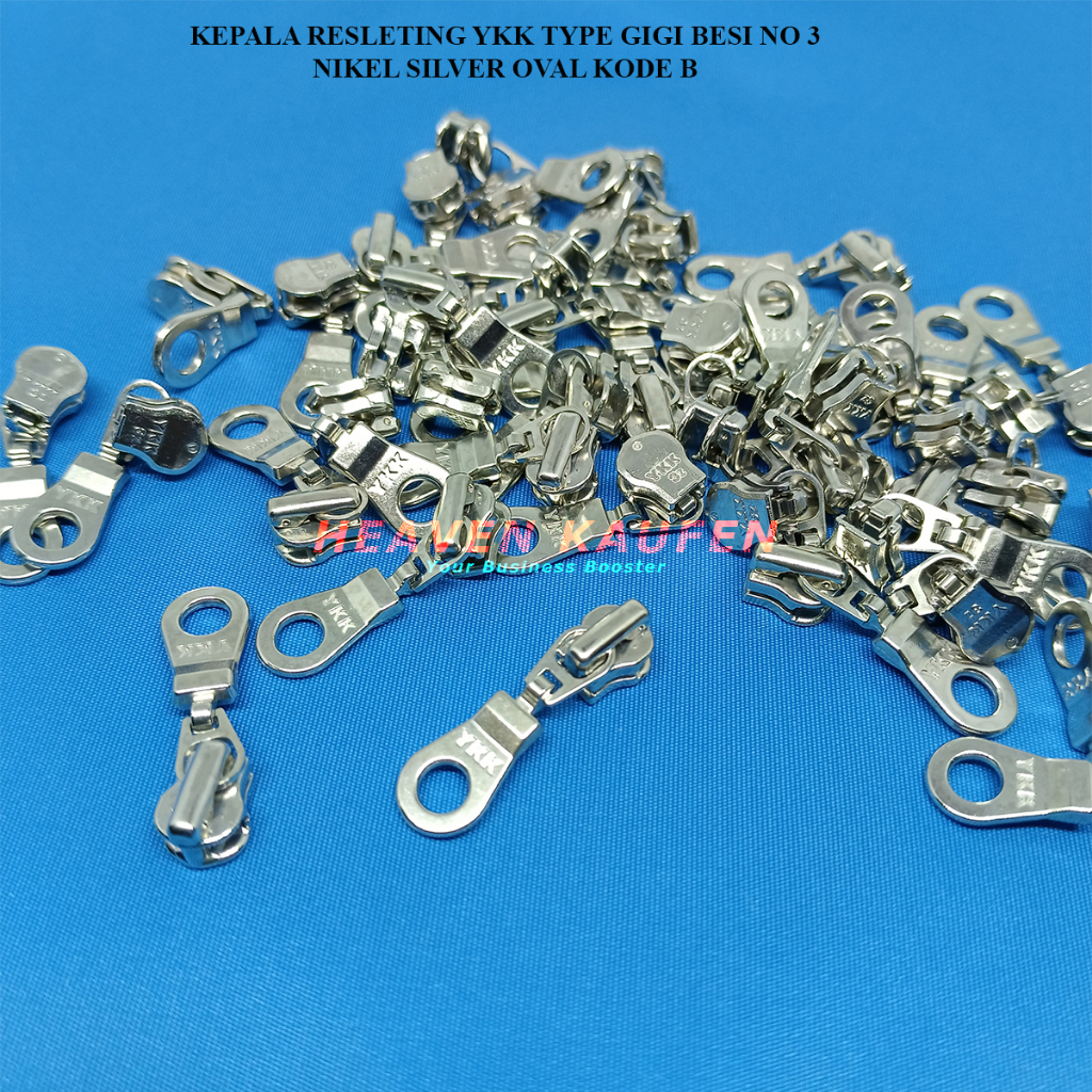 Kepala Resleting Zipper Head YKK Type Gigi Besi Kecil No 3 Nikel Silver Oval Donat