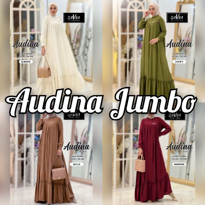 AUDINA DRESS JUMBO LD120 (LABEL SAVNA) | GAMIS JUMBO LD120 CRINKLE POLOS TERBARU