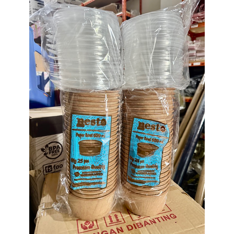 Paper Bowl Mangkok Kertas Nasi Kraft Coklat Foodgrade 650ml