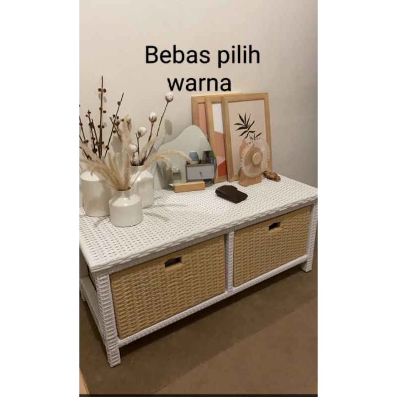 (READY STOK) lemari TV Rak  laci rotan sintetis 2 laci(bebas pilih warna)