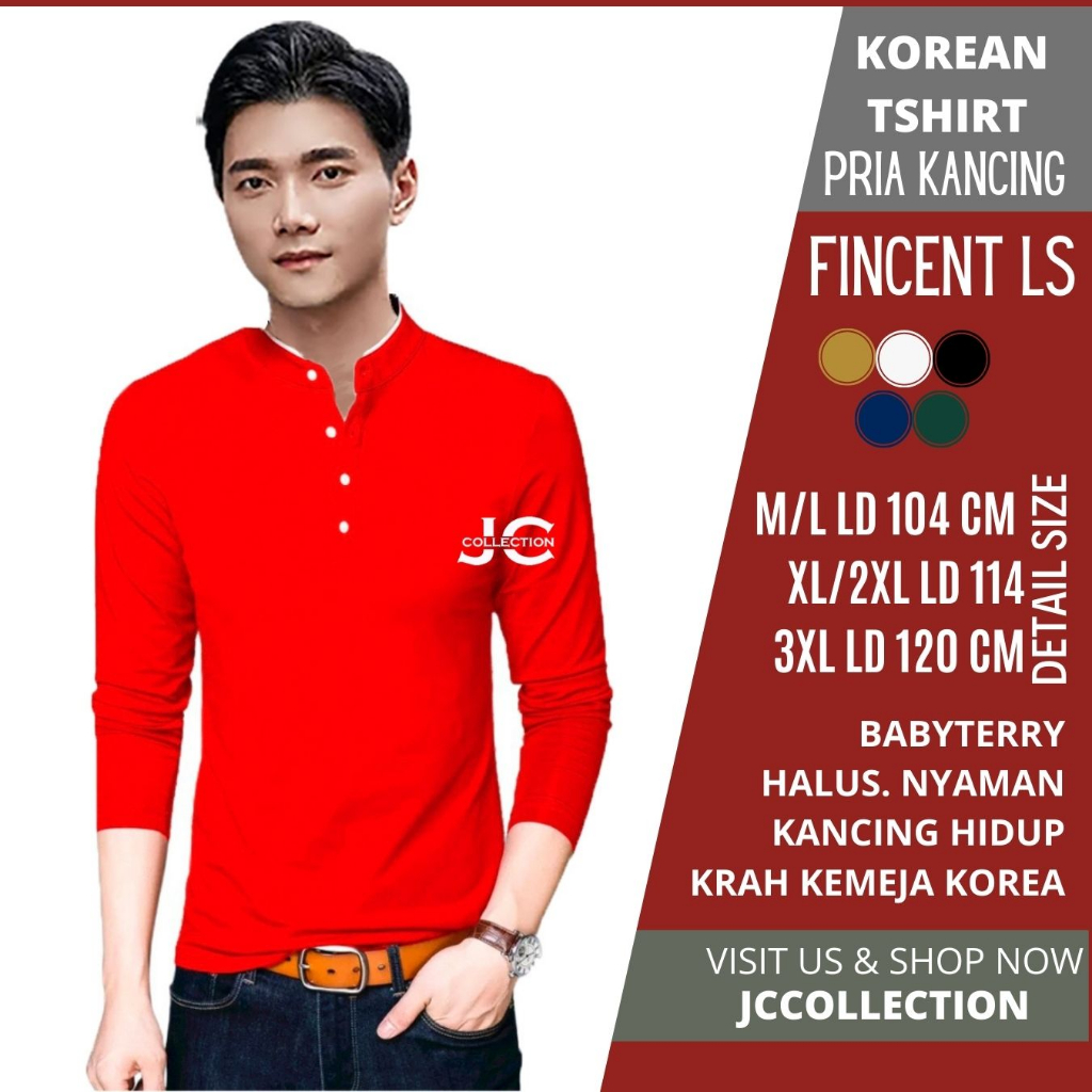 Tshirt Kaos Jumbo Pria / Tshirt Kaos Panjang Pria Gaya Korea Variasi Kancing Fincent - JCCollections