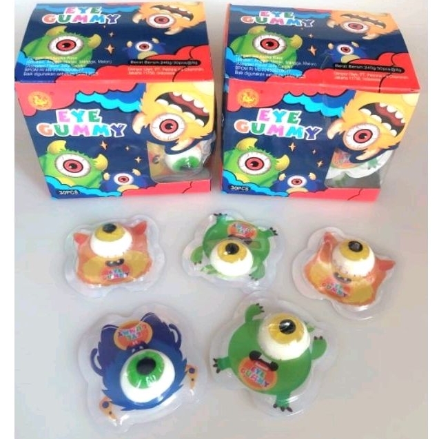 

Permen Cemilan Snack Gummy Gummi Yupi Bola Mata Monster Eye Mainan Anak Murah (isi 30 pcs)