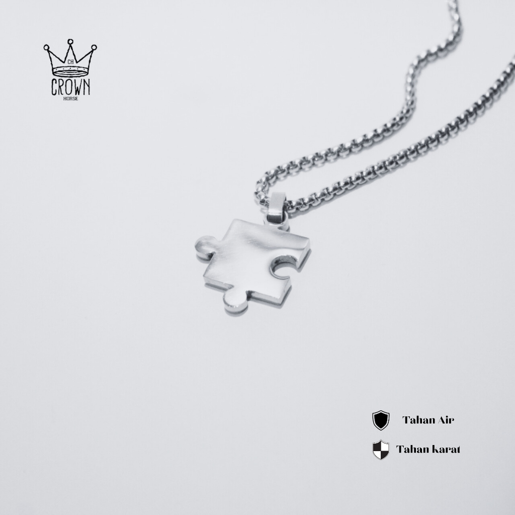 PUZZLE PIECES COUPLE NECKLACE BY CROWN // KALUNG PASANGAN COUPLE KEMBAR // KADO SPESIAL // PRIA WANITA TITANIUM STAINLESS ANTI KARAT TEBAL