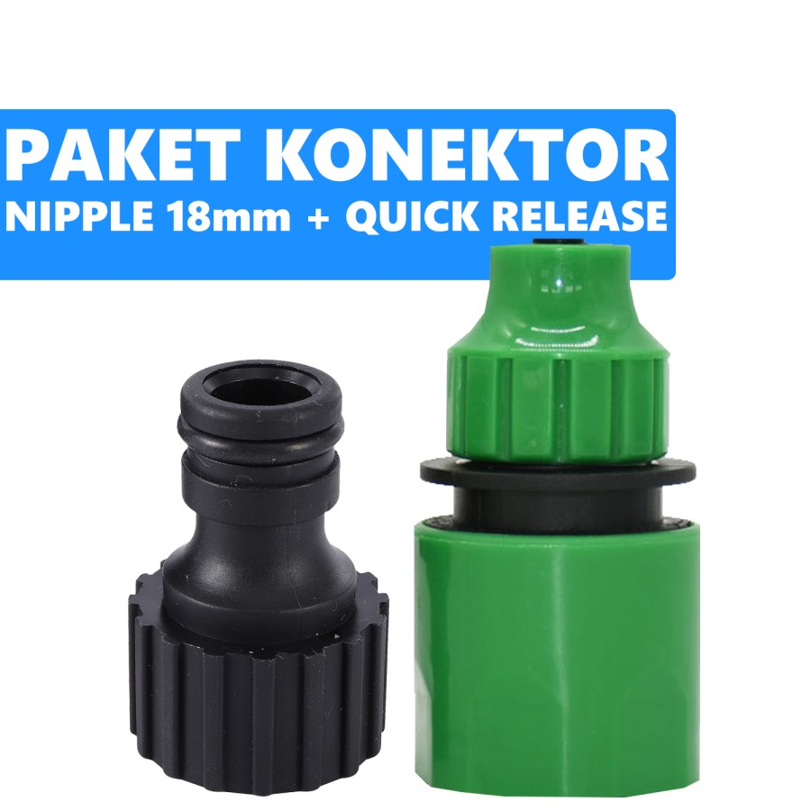 Paket Nepel 18mm Output Pompa DC quick release selang 5/16 1/2 inch