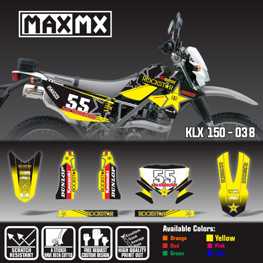 decal stiker fullbody keren klx 150 old rockstar  hitam kuning